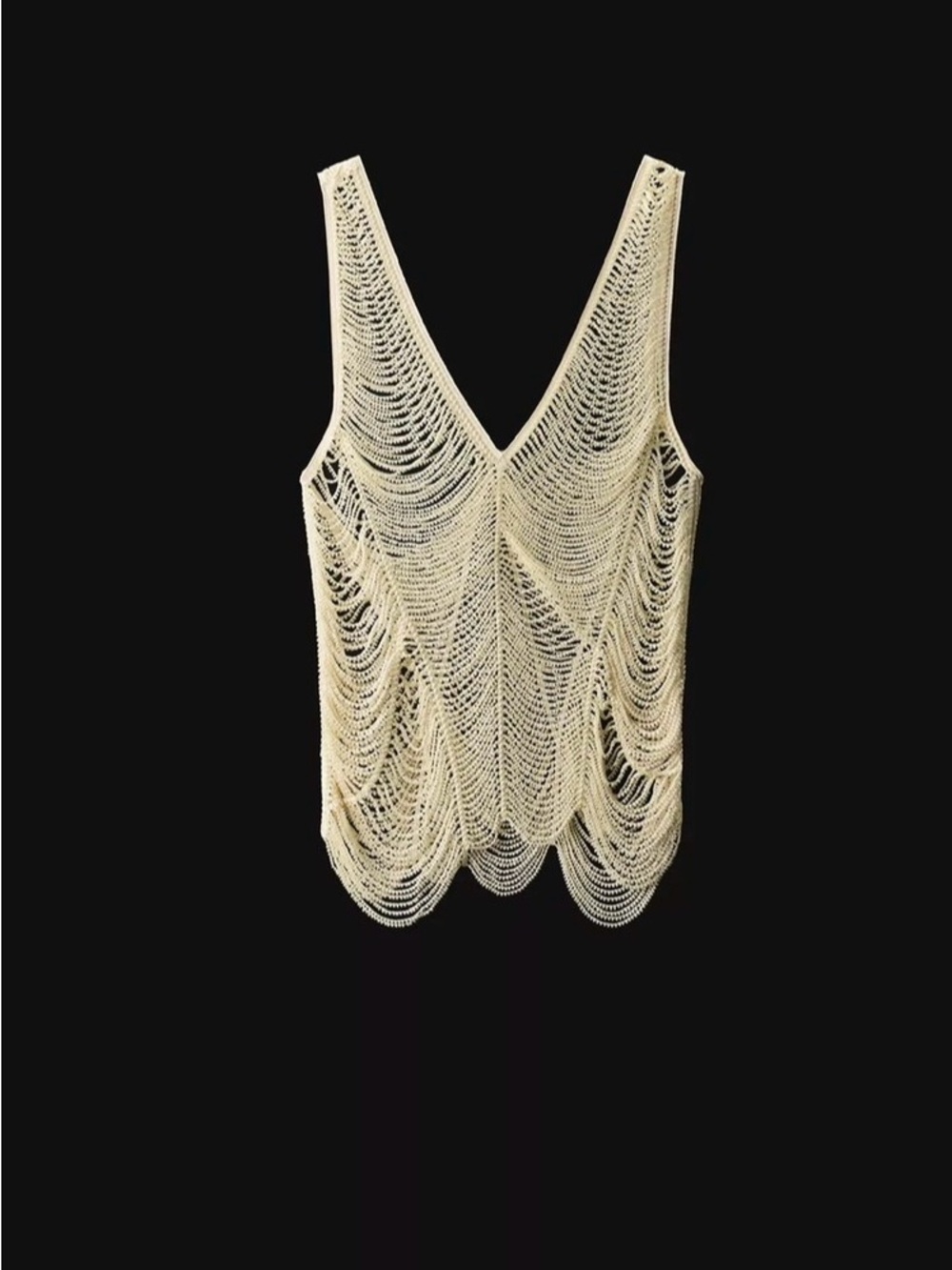 ZARA Zw cream BEADED STRAPPY TOP - VIRAL - size S- NWT